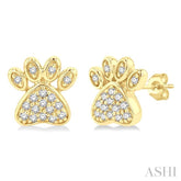 1/8 Ctw Petite Dog Paw Round Cut Diamond Fashion Stud Earring in 10K Yellow Gold