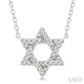 1/10 Ctw Petite Star of David Round Cut Diamond Fashion Pendant With Chain in 10K White Gold