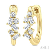 1/4 Ctw Petite Fusion Scatter Baguette and Round Cut Diamond Fashion Huggies in 14K Yellow Gold