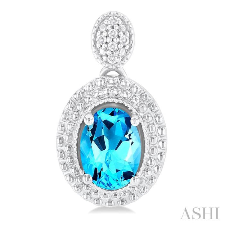 7X5 MM Oval Cut Blue Topaz and 1/20 ctw Round Cut Diamond Semi-Precious Earring in Sterling Silver 7X5 MM Oval Cut Blue Topaz and 1/20 ctw Round Cut Diamond Semi-Precious Earring in Sterling Silver