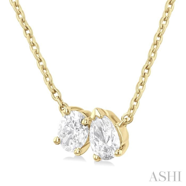 1/3 Ctw Toi Et Moi Oval and Pear Cut Diamond Pendant in 14K Yellow Gold 1/3 Ctw Toi Et Moi Oval and Pear Cut Diamond Pendant in 14K Yellow Gold
