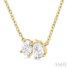 1/3 Ctw Toi Et Moi Oval and Pear Cut Diamond Pendant in 14K Yellow Gold 1/3 Ctw Toi Et Moi Oval and Pear Cut Diamond Pendant in 14K Yellow Gold