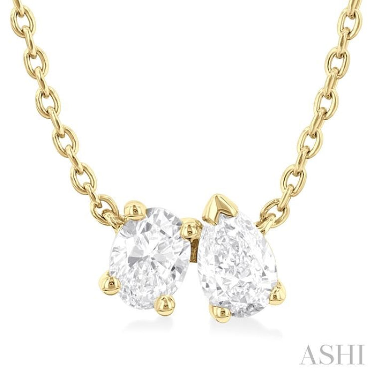 1/3 Ctw Toi Et Moi Oval and Pear Cut Diamond Pendant in 14K Yellow Gold 1/3 Ctw Toi Et Moi Oval and Pear Cut Diamond Pendant in 14K Yellow Gold