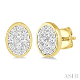 1/2 Ctw Oval Shape Lovebright Round Cut Diamond Bezel Stud Earrings in 14K Yellow and White Gold