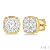 1/3 Ctw Cushion Shape Round Cut Diamond Lovebright Bezel Stud Earrings in 14K Yellow and White Gold