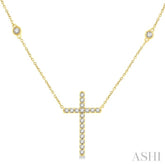 1/2 Ctw Round Cut Diamond Cross Fashion Station Necklace in 10K Yellow Gold