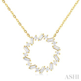 3/8 Ctw Circle Baguette and Round Cut Diamond Scatter Pendant With Chain in 10K Yellow Gold