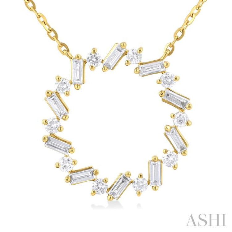 3/8 Ctw Circle Baguette and Round Cut Diamond Scatter Pendant With Chain in 10K Yellow Gold 3/8 Ctw Circle Baguette and Round Cut Diamond Scatter Pendant With Chain in 10K Yellow Gold
