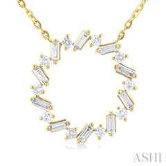 3/8 Ctw Circle Baguette and Round Cut Diamond Scatter Pendant With Chain in 10K Yellow Gold 3/8 Ctw Circle Baguette and Round Cut Diamond Scatter Pendant With Chain in 10K Yellow Gold