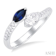 6x3 MM Marquise Cut Sapphire and 1/3 ctw Marquise & Round Cut Diamond Toi Et Moi Precious Fashion Ring in 14K White Gold 6x3 MM Marquise Cut Sapphire and 1/3 ctw Marquise & Round Cut Diamond Toi Et Moi Precious Fashion Ring in 14K White Gold