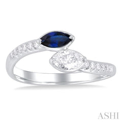 6x3 MM Marquise Cut Sapphire and 1/3 ctw Marquise & Round Cut Diamond Toi Et Moi Precious Fashion Ring in 14K White Gold 6x3 MM Marquise Cut Sapphire and 1/3 ctw Marquise & Round Cut Diamond Toi Et Moi Precious Fashion Ring in 14K White Gold