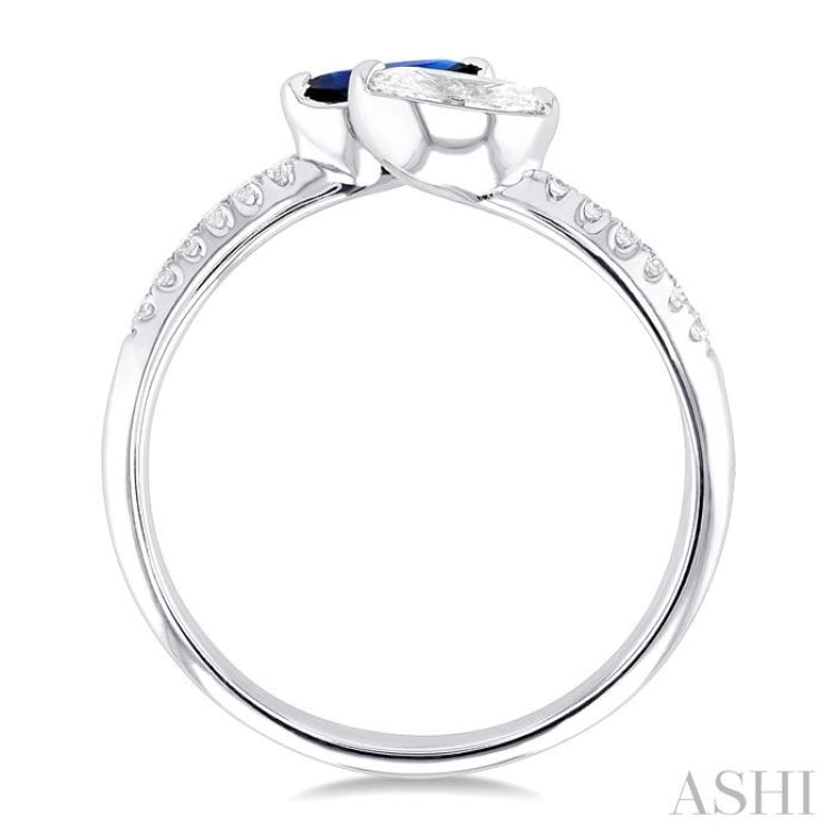 6x3 MM Marquise Cut Sapphire and 1/3 ctw Marquise & Round Cut Diamond Toi Et Moi Precious Fashion Ring in 14K White Gold 6x3 MM Marquise Cut Sapphire and 1/3 ctw Marquise & Round Cut Diamond Toi Et Moi Precious Fashion Ring in 14K White Gold