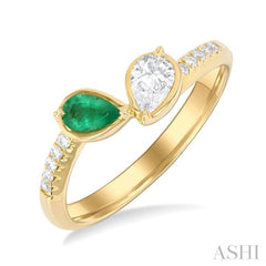 5x3 MM Pear Cut Emerald and 1/3 ctw Pear & Round Cut Diamond Toi Et Moi Precious Fashion Ring in 14K Yellow Gold 5x3 MM Pear Cut Emerald and 1/3 ctw Pear & Round Cut Diamond Toi Et Moi Precious Fashion Ring in 14K Yellow Gold