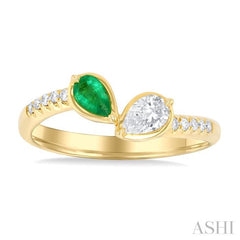 5x3 MM Pear Cut Emerald and 1/3 ctw Pear & Round Cut Diamond Toi Et Moi Precious Fashion Ring in 14K Yellow Gold 5x3 MM Pear Cut Emerald and 1/3 ctw Pear & Round Cut Diamond Toi Et Moi Precious Fashion Ring in 14K Yellow Gold
