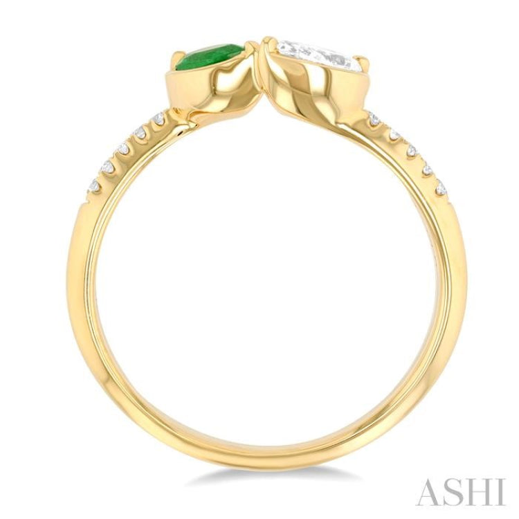 5x3 MM Pear Cut Emerald and 1/3 ctw Pear & Round Cut Diamond Toi Et Moi Precious Fashion Ring in 14K Yellow Gold 5x3 MM Pear Cut Emerald and 1/3 ctw Pear & Round Cut Diamond Toi Et Moi Precious Fashion Ring in 14K Yellow Gold
