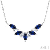 5x2.5 MM Marquise Cut Sapphire and 1/6 Ctw Baguette Cut Diamond Precious Gemstone Necklace in 14K White Gold