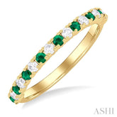 1.80 MM Round Shape Emerald and 1/4 Ctw Round Cut Diamond Precious Stack Band in 10K Yellow Gold