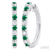 1.80 MM Round Shape Emerald and 1/4 Ctw Round Cut Diamond Precious Hoop Earrings in 10K White Gold
