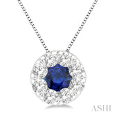 3.8 MM Sapphire and 1/3 Ctw Round Cut Lovebright Diamond Precious Pendant With Chain in 14K White Gold
