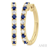 1.80 MM Round Shape Sapphire and 1/4 Ctw Round Cut Diamond Precious Hoop Earrings in 10K Yellow Gold