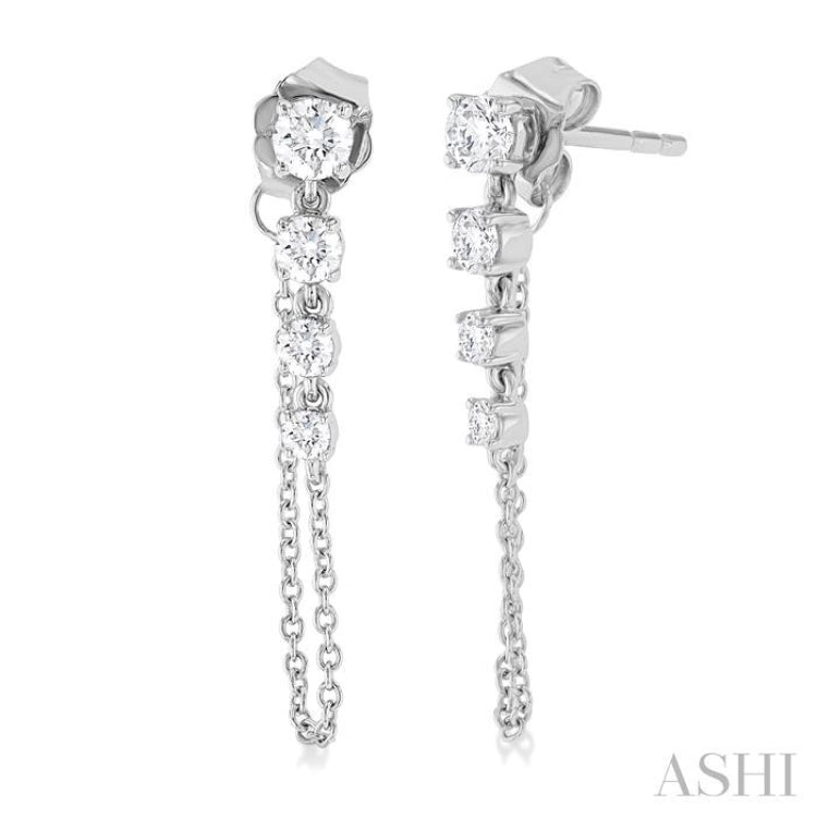 1/2 Ctw Journey Round Cut Diamond Fashion Long Chain Earring in 14K White Gold 1/2 Ctw Journey Round Cut Diamond Fashion Long Chain Earring in 14K White Gold