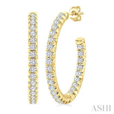 1 1/2 Ctw French Pave Set Round Cut Diamond Fashion Half Hoop Earrings in 14K Yellow Gold