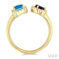 6X4 MM Emerald Cut Blue Topaz and Pear Cut Amethyst and 1/5 Ctw Open Toi Et Moi Round Cut Diamond Halo Fashion Ring in 14K Yellow Gold 6X4 MM Emerald Cut Blue Topaz and Pear Cut Amethyst and 1/5 Ctw Open Toi Et Moi Round Cut Diamond Halo Fashion Ring in 14K Yellow Gold