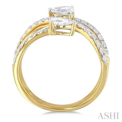 1 Ctw East West Pear and Round Cut Diamond Split Open-End Fashion Ring in 14K Yellow Gold 1 Ctw East West Pear and Round Cut Diamond Split Open-End Fashion Ring in 14K Yellow Gold