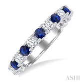 2.6 MM Sapphire and 3/8 Ctw Round Cut Diamond Precious Wedding Band in 14K White Gold