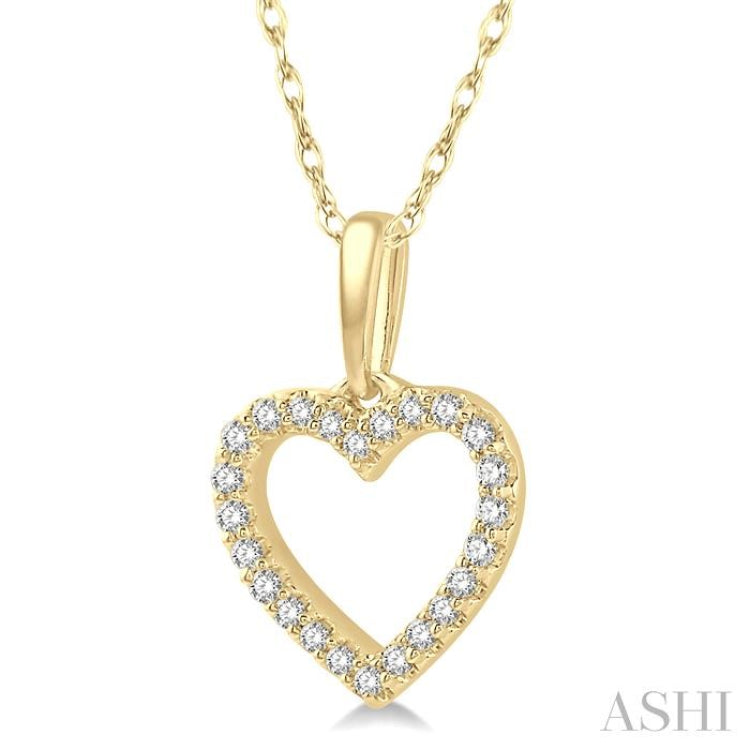 1/10 Ctw Hollow Cut Heart Charm Round Cut Diamond Petite Pendant in 10K Yellow Gold with Chain 1/10 Ctw Hollow Cut Heart Charm Round Cut Diamond Petite Pendant in 10K Yellow Gold with Chain