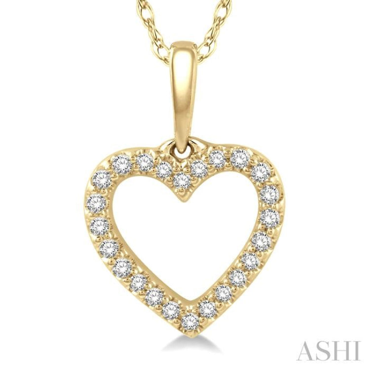 1/10 Ctw Hollow Cut Heart Charm Round Cut Diamond Petite Pendant in 10K Yellow Gold with Chain 1/10 Ctw Hollow Cut Heart Charm Round Cut Diamond Petite Pendant in 10K Yellow Gold with Chain