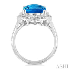 10X10 MM Cushion Shape Blue Topaz and 1/20 Ctw Round Cut Diamond Semi-Precious Ring in Sterling Silver 10X10 MM Cushion Shape Blue Topaz and 1/20 Ctw Round Cut Diamond Semi-Precious Ring in Sterling Silver