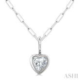 1/5 Ctw Heart Shape Bezel Set Diamond Fashion Pendant With Paperclip Chain in 14K White Gold