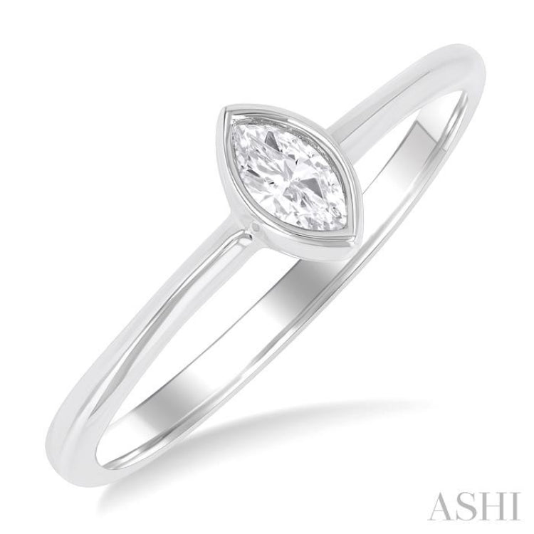 1/6 Ctw Petite Bezel Set Marquise Cut Diamond Fashion Ring in 10K White Gold 1/6 Ctw Petite Bezel Set Marquise Cut Diamond Fashion Ring in 10K White Gold