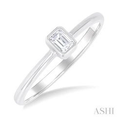 1/6 Ctw Petite Bezel Set Emerald Cut Diamond Fashion Ring in 10K White Gold 1/6 Ctw Petite Bezel Set Emerald Cut Diamond Fashion Ring in 10K White Gold