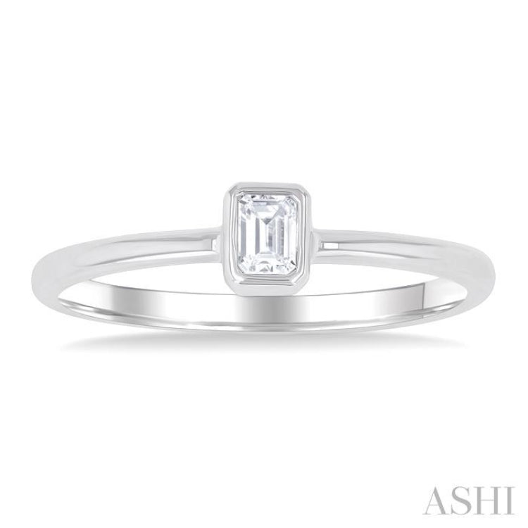 1/6 Ctw Petite Bezel Set Emerald Cut Diamond Fashion Ring in 10K White Gold 1/6 Ctw Petite Bezel Set Emerald Cut Diamond Fashion Ring in 10K White Gold