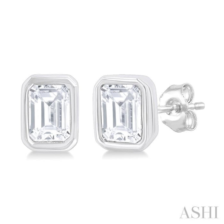 1/5 Ctw Petite Bezel Set Emerald Cut Diamond Fashion Stud Earring in 10K White Gold 1/5 Ctw Petite Bezel Set Emerald Cut Diamond Fashion Stud Earring in 10K White Gold