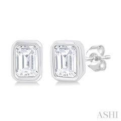1/5 Ctw Petite Bezel Set Emerald Cut Diamond Fashion Stud Earring in 10K White Gold 1/5 Ctw Petite Bezel Set Emerald Cut Diamond Fashion Stud Earring in 10K White Gold