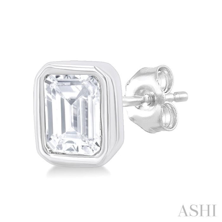 1/5 Ctw Petite Bezel Set Emerald Cut Diamond Fashion Stud Earring in 10K White Gold 1/5 Ctw Petite Bezel Set Emerald Cut Diamond Fashion Stud Earring in 10K White Gold