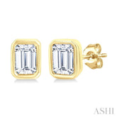 1/5 Ctw Petite Bezel Set Emerald Cut Diamond Fashion Stud Earring in 10K Yellow Gold