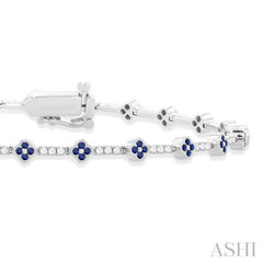 1.00 MM Round Shape Sapphire and 1/2 Ctw Clover Leaf & Bar Link Round Cut Diamond Precious Bracelet in 14K White Gold 1.00 MM Round Shape Sapphire and 1/2 Ctw Clover Leaf & Bar Link Round Cut Diamond Precious Bracelet in 14K White Gold