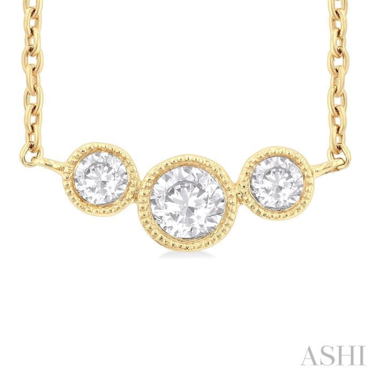 1/4 Ctw Past, Present & Future 3-Stone Bezel Set Round Cut Diamond Necklace in 14K Yellow Gold 1/4 Ctw Past, Present & Future 3-Stone Bezel Set Round Cut Diamond Necklace in 14K Yellow Gold