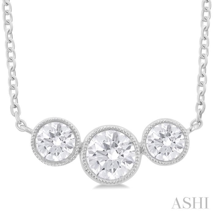 3/4 Ctw Past, Present & Future 3-Stone Bezel Set Round Cut Diamond Necklace in 14K White Gold 3/4 Ctw Past, Present & Future 3-Stone Bezel Set Round Cut Diamond Necklace in 14K White Gold