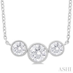3/4 Ctw Past, Present & Future 3-Stone Bezel Set Round Cut Diamond Necklace in 14K White Gold 3/4 Ctw Past, Present & Future 3-Stone Bezel Set Round Cut Diamond Necklace in 14K White Gold