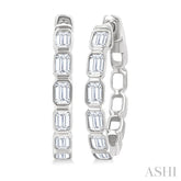 1 1/10 Ctw Bezel Set Emerald Cut Diamond Fashion Hoop Earrings in 14K White Gold