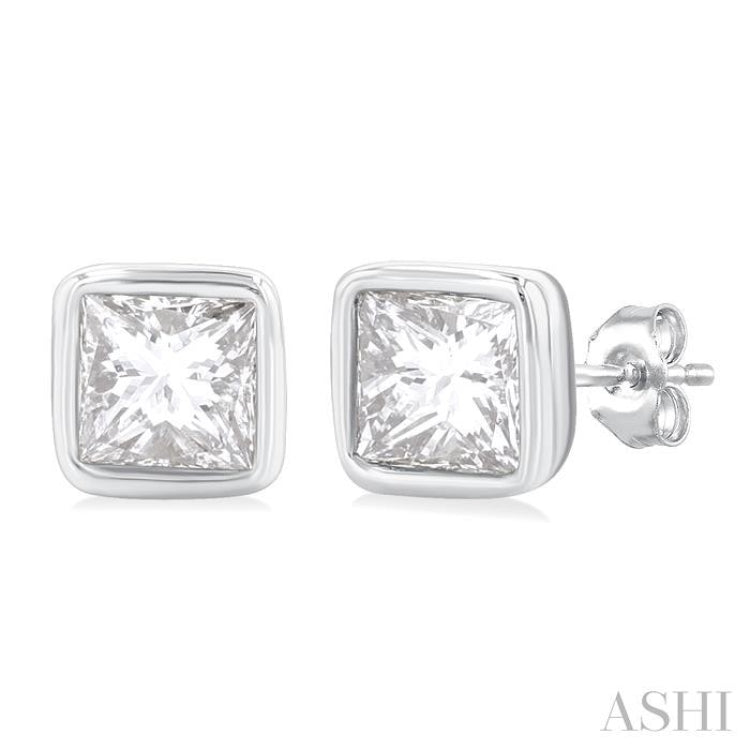 1/5 Ctw Petite Bezel Set Princess Cut Diamond Fashion Stud Earring in 10K White Gold 1/5 Ctw Petite Bezel Set Princess Cut Diamond Fashion Stud Earring in 10K White Gold