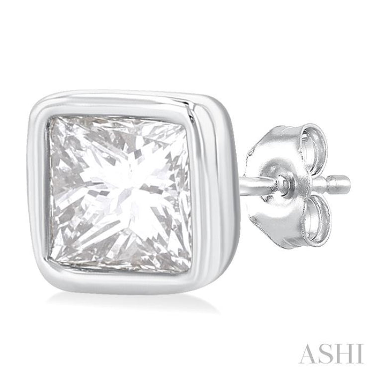 1/5 Ctw Petite Bezel Set Princess Cut Diamond Fashion Stud Earring in 10K White Gold 1/5 Ctw Petite Bezel Set Princess Cut Diamond Fashion Stud Earring in 10K White Gold