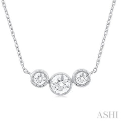 1/2 Ctw Past, Present & Future 3-Stone Bezel Set Round Cut Diamond Necklace in 14K White Gold 1/2 Ctw Past, Present & Future 3-Stone Bezel Set Round Cut Diamond Necklace in 14K White Gold