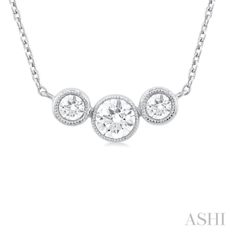1/2 Ctw Past, Present & Future 3-Stone Bezel Set Round Cut Diamond Necklace in 14K White Gold 1/2 Ctw Past, Present & Future 3-Stone Bezel Set Round Cut Diamond Necklace in 14K White Gold