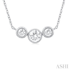 1/2 Ctw Past, Present & Future 3-Stone Bezel Set Round Cut Diamond Necklace in 14K White Gold 1/2 Ctw Past, Present & Future 3-Stone Bezel Set Round Cut Diamond Necklace in 14K White Gold